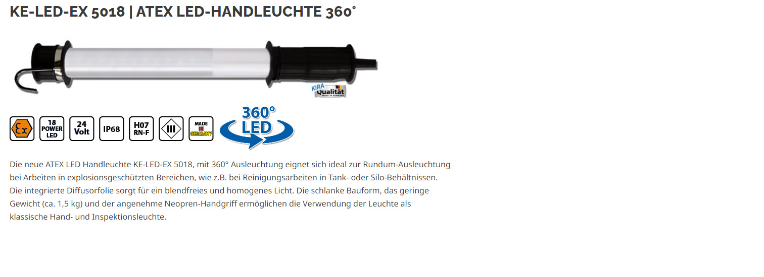 KE-LED-EX 5018 - ex-geschützte Handlampe / Handleuchte, rundstrahlend, 360° Licht