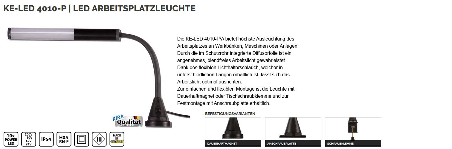 KE-LED 4010-P/A - LED Arbeitsplatzleuchte / Flexarmleuchte 
