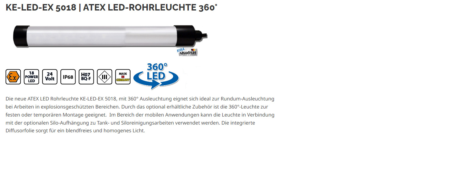 KE-LED-EX 5018 - ex-geschützte Rohrleuchte, rundstrahlend, 360° Licht
