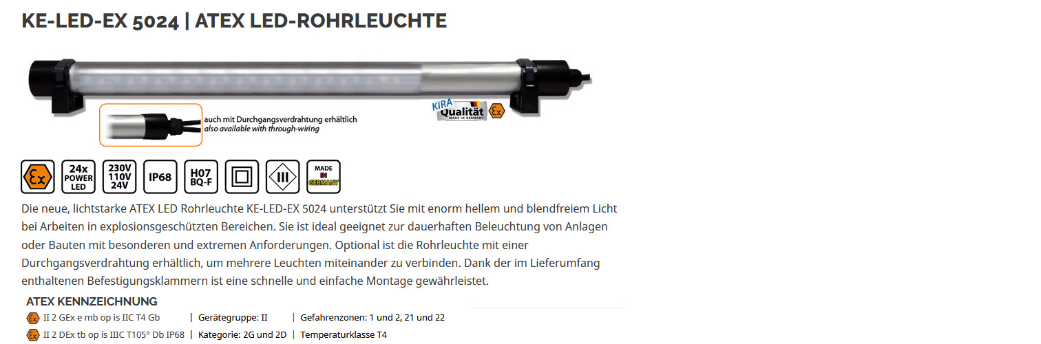 KE-LED-EX 5024 - ex-geschützte Rohrleuchte / Maschinenleuchte