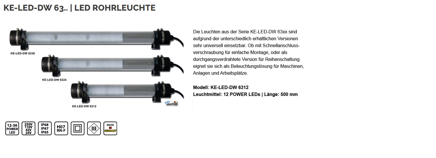 KE-LED-DW 6312 - modulare LED Maschinenleuchte IP65 / IP67 / IP68