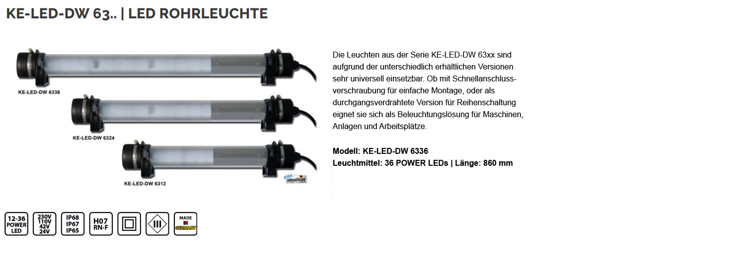 KE-LED-DW 6336 - modulare LED Maschinenleuchte IP65 / IP67 / IP68