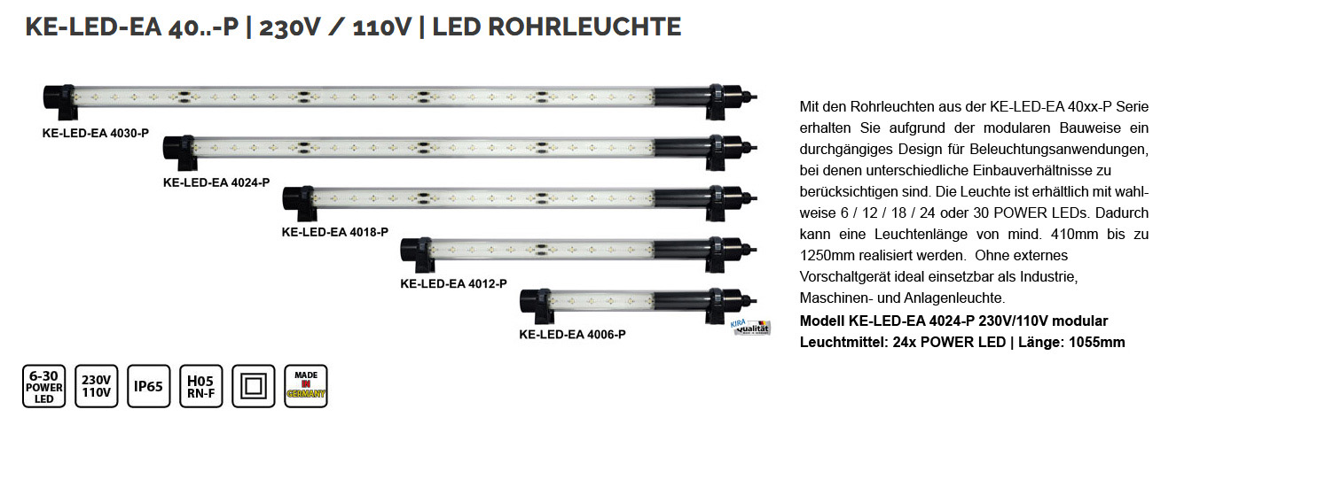KE-LED-EA 4024 - Modulare LED Maschinenleuchte Serie, 230 Volt / 110 Volt