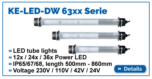 KE-LED-DW 63xx - modular LED machine light series, 24V voltage, lengths from 500mm - 860mm and 63mm diameter