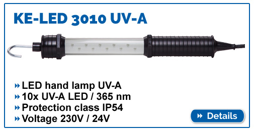 UVA LED hand lamp KE-LED 3010 with 10x UV-A LED module, wavelength 365 nm